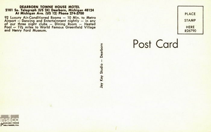 Dearborn Towne House Motel - Old Postcard Photo